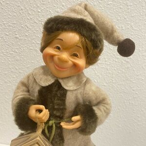 90’s Vintage KAREN DIDION  ELF Figure Brown fur coat & birdhouse